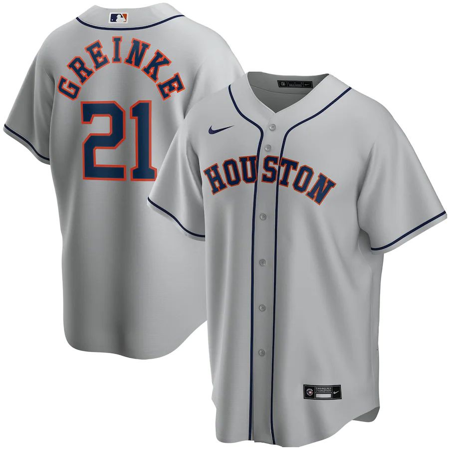 Mens Houston Astros 21 Zack Greinke Nike Gray Road Replica Player MLB Jerseys